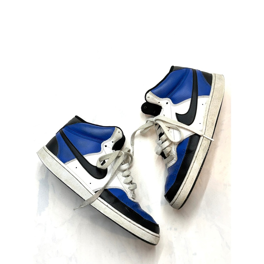 NIKE $95 Mens 7 White Blue Black Court Vision Mid High Top Lace Up Sneakers 7B